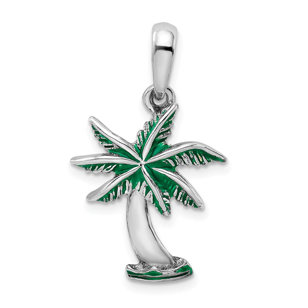 Sterling Silver De-Ani Rhodium-Plated Polished Enameled Palm Tree Pendant