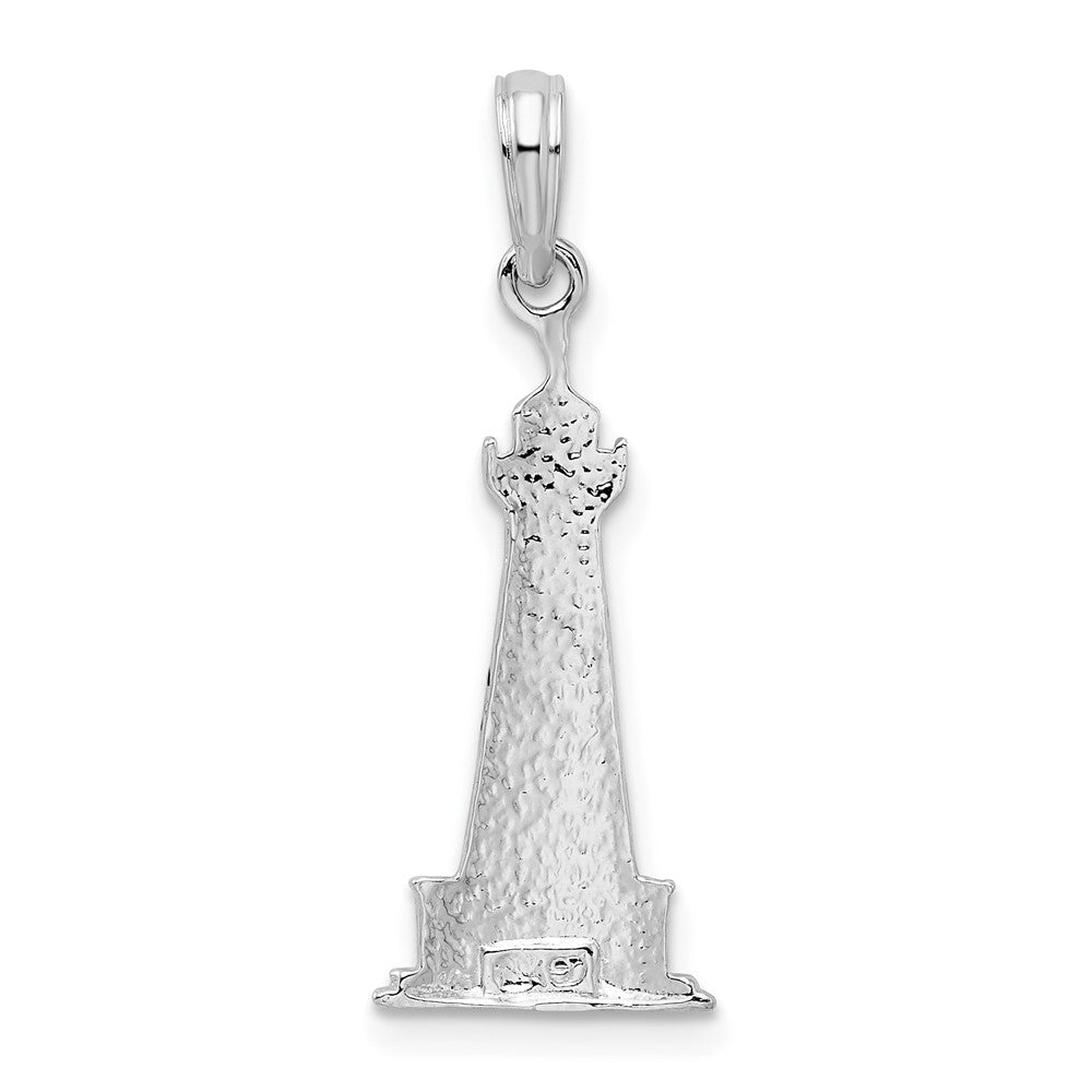 Sterling Silver De-Ani Rhodium-Plated Enameled Cape Hatteras Lighthouse Pendant