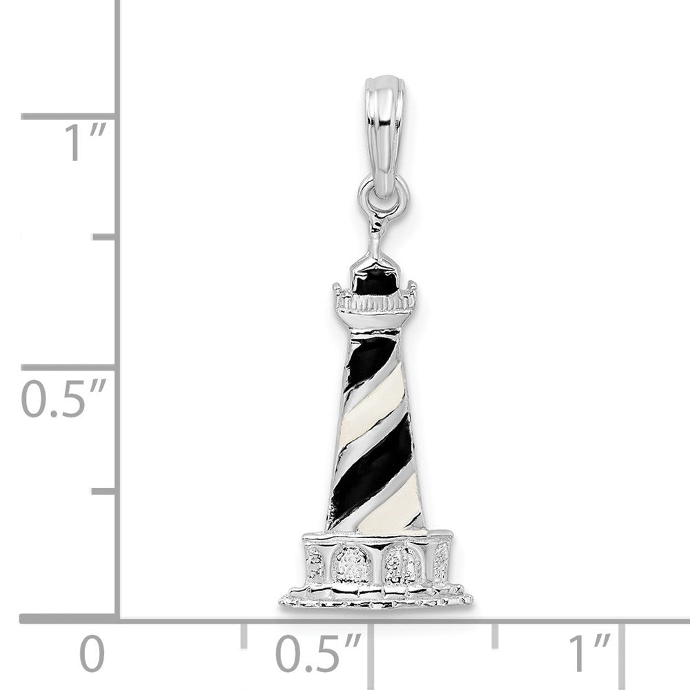 Sterling Silver De-Ani Rhodium-Plated Enameled Cape Hatteras Lighthouse Pendant