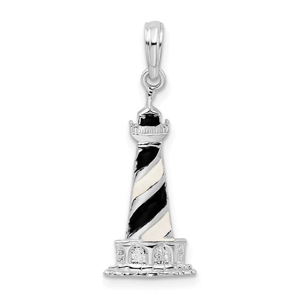 Sterling Silver De-Ani Rhodium-Plated Enameled Cape Hatteras Lighthouse Pendant