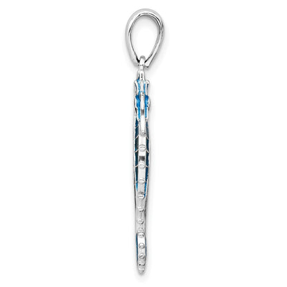 Sterling Silver De-Ani Rhodium-Plated Polished 3D Enameled Blue Seahorse Pendant