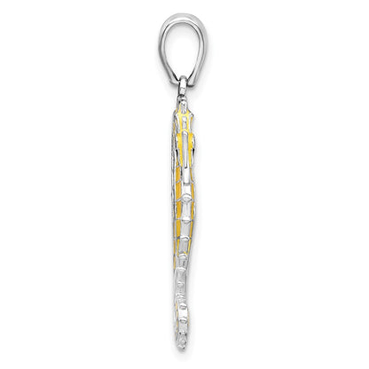 Sterling Silver De-Ani Rhodium-Plated 3D Enameled Yellow Seahorse Pendant