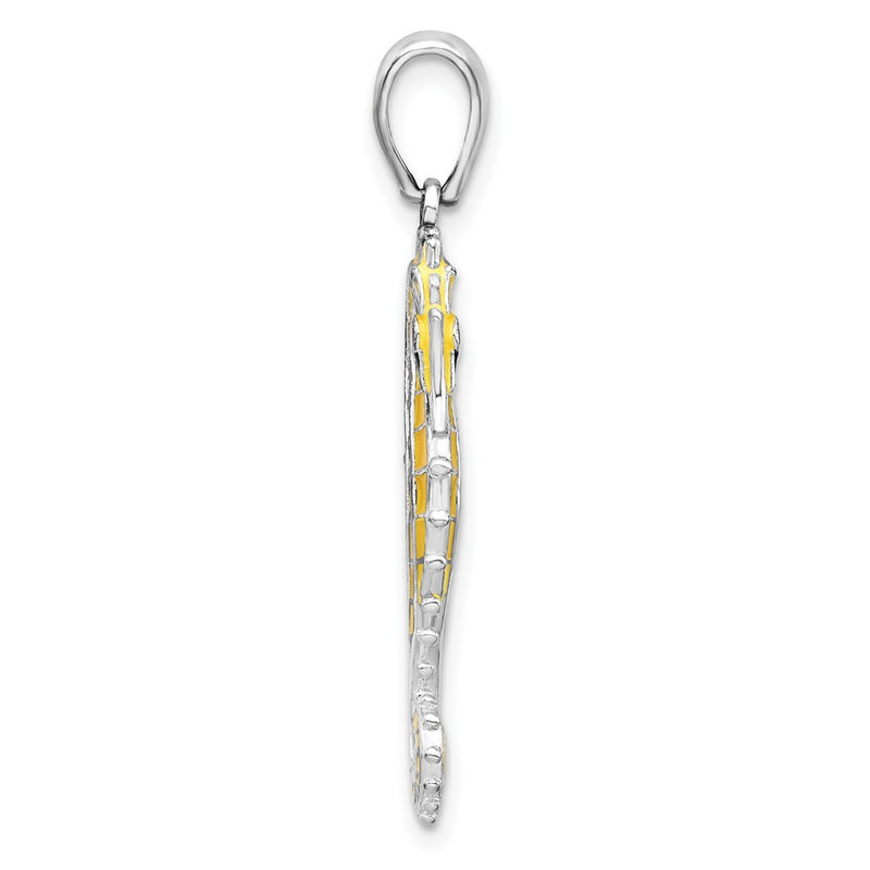 Sterling Silver De-Ani Rhodium-Plated 3D Enameled Yellow Seahorse Pendant