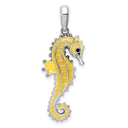 Sterling Silver De-Ani Rhodium-Plated 3D Enameled Yellow Seahorse Pendant