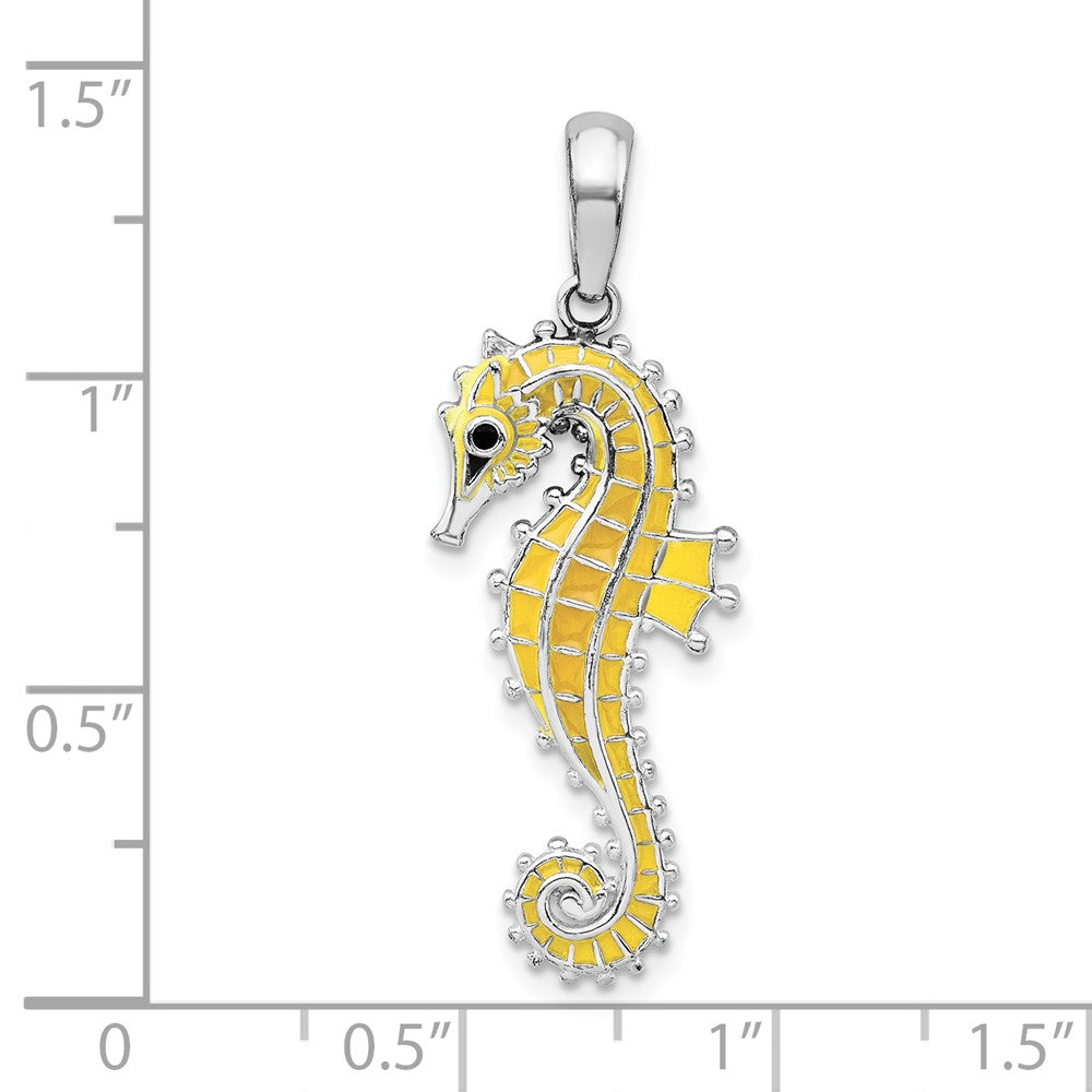 Sterling Silver De-Ani Rhodium-Plated 3D Enameled Yellow Seahorse Pendant