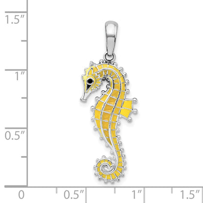 Sterling Silver De-Ani Rhodium-Plated 3D Enameled Yellow Seahorse Pendant
