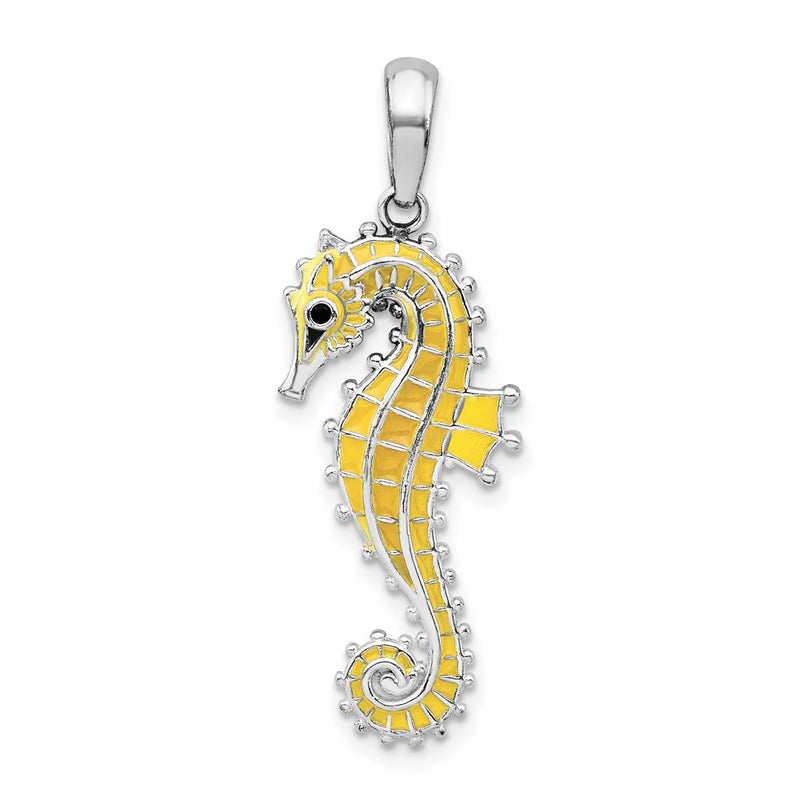 Sterling Silver De-Ani Rhodium-Plated 3D Enameled Yellow Seahorse Pendant