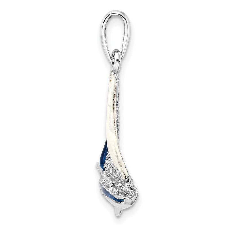 Sterling Silver De-Ani Rhodium-Plated Polished 3D Enameled Sailboat Pendant