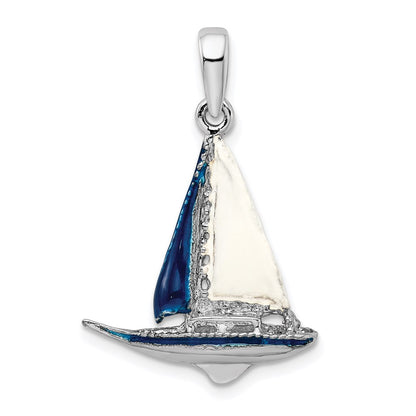 Sterling Silver De-Ani Rhodium-Plated Polished 3D Enameled Sailboat Pendant