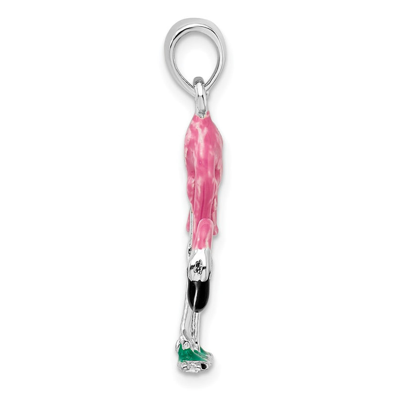Sterling Silver De-Ani Rhodium-Plated Polished 3D Pink Flamingo Pendant