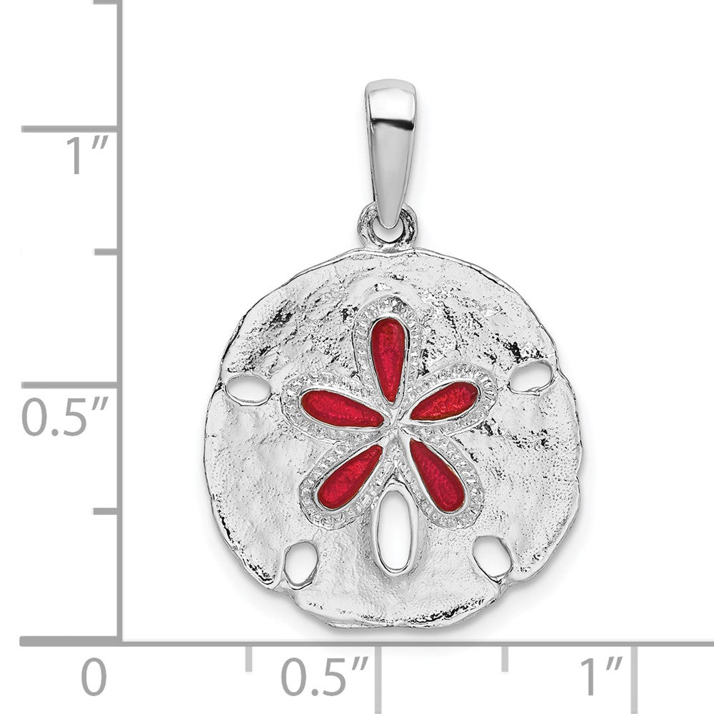 Sterling Silver De-Ani Rhodium-Plated Polished Enameled Sand Dollar Pendant
