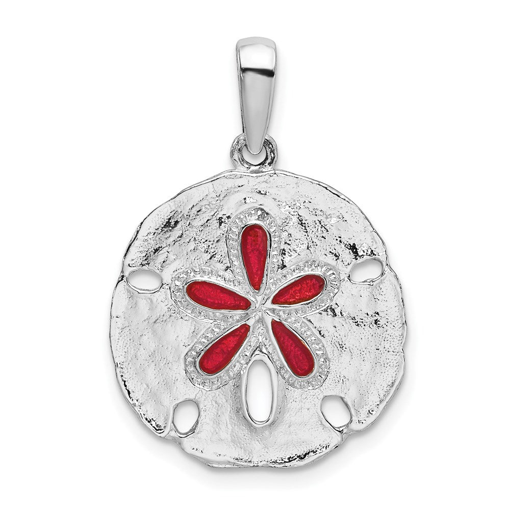 Sterling Silver De-Ani Rhodium-Plated Polished Enameled Sand Dollar Pendant