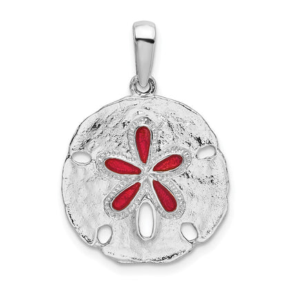 Sterling Silver De-Ani Rhodium-Plated Polished Enameled Sand Dollar Pendant