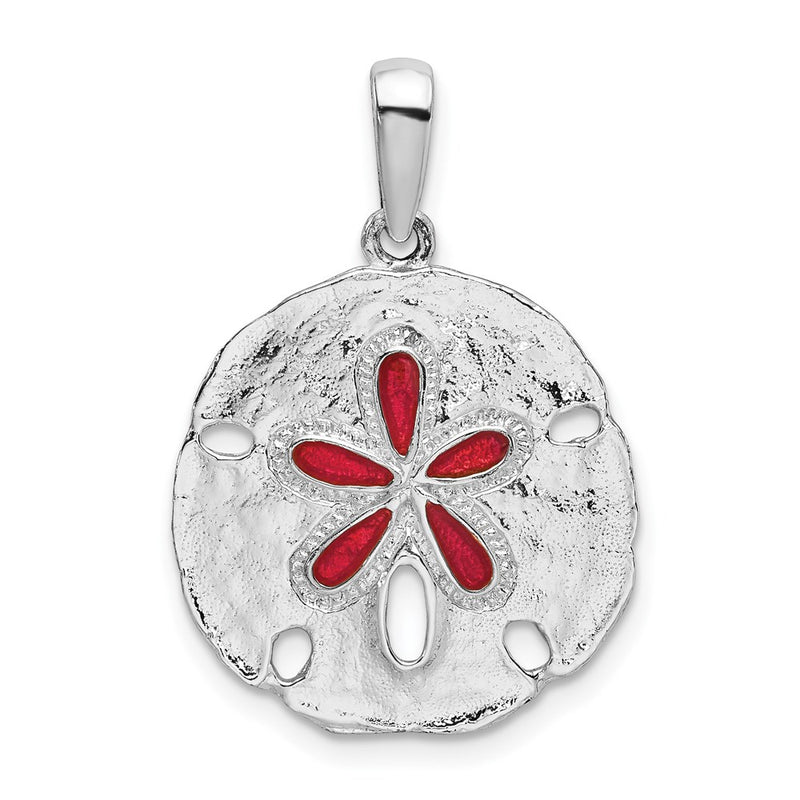 Sterling Silver De-Ani Rhodium-Plated Polished Enameled Sand Dollar Pendant