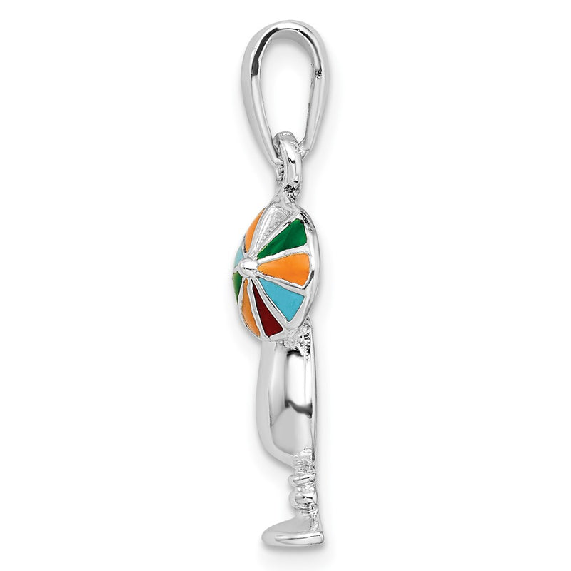 Sterling Silver De-Ani Rhodium-Plated Polished Enameled Tropical Drink Pendant