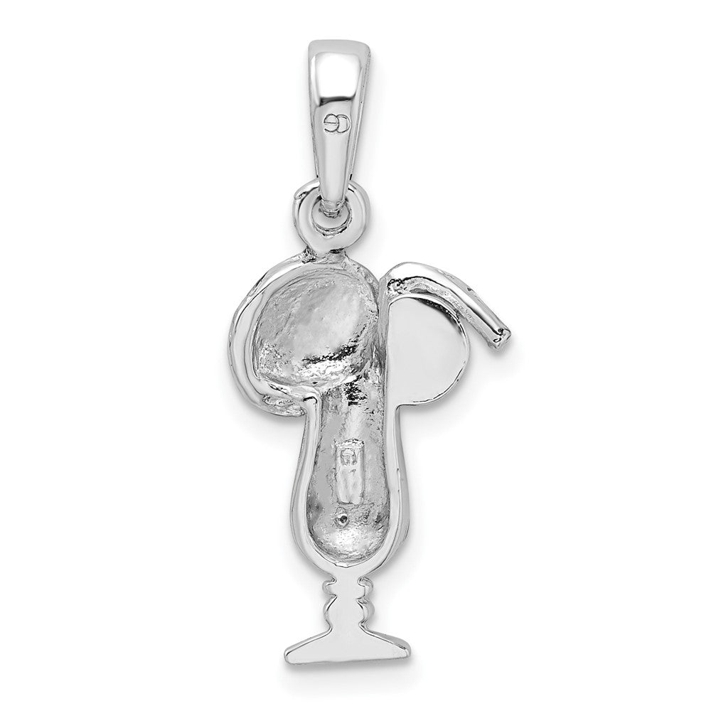 Sterling Silver De-Ani Rhodium-Plated Polished Enameled Tropical Drink Pendant