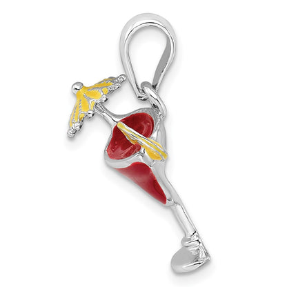 Sterling Silver De-Ani Rhodium-Plated Polished Enameled Margarita Pendant
