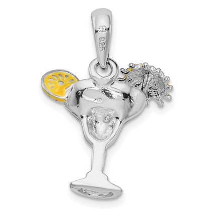 Sterling Silver De-Ani Rhodium-Plated Polished Enameled Margarita Pendant