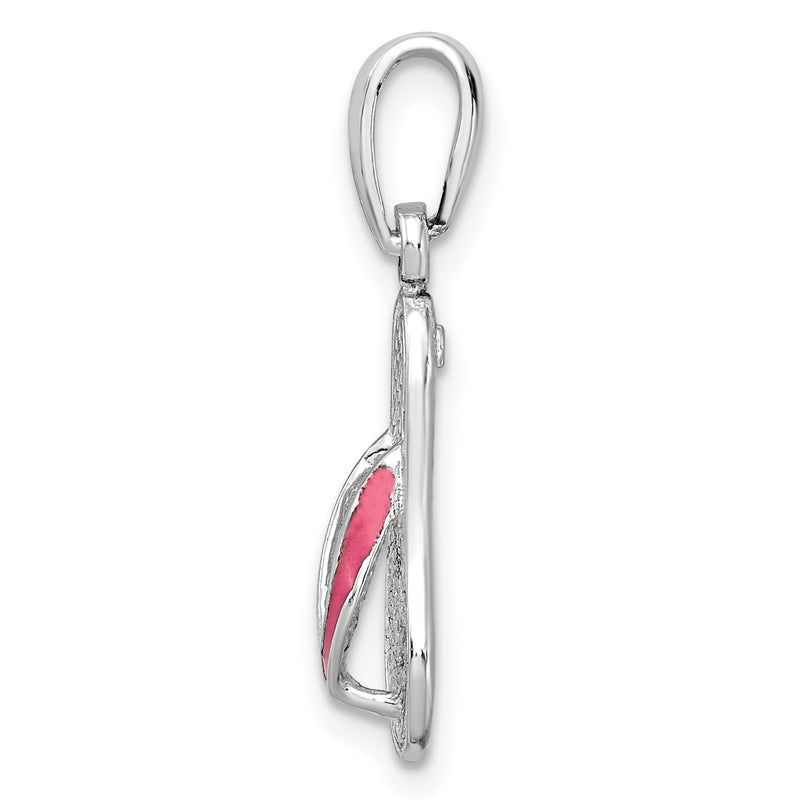 Sterling Silver De-Ani Rhodium-Plated Enameled Pink Flip-Flop Pendant