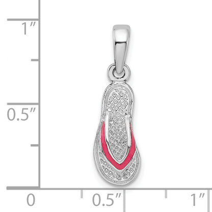 Sterling Silver De-Ani Rhodium-Plated Enameled Pink Flip-Flop Pendant
