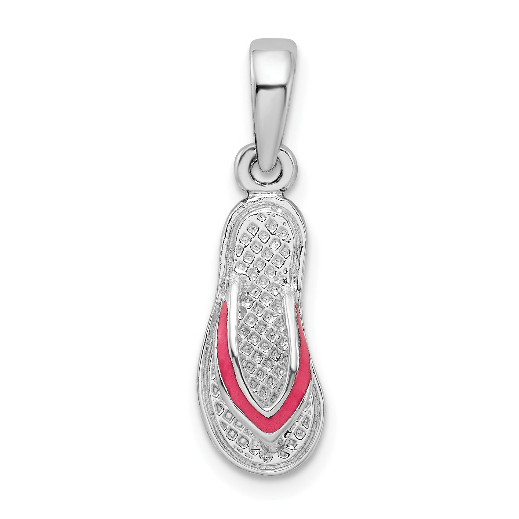 Sterling Silver De-Ani Rhodium-Plated Enameled Pink Flip-Flop Pendant