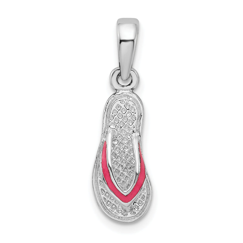 Sterling Silver De-Ani Rhodium-Plated Enameled Pink Flip-Flop Pendant