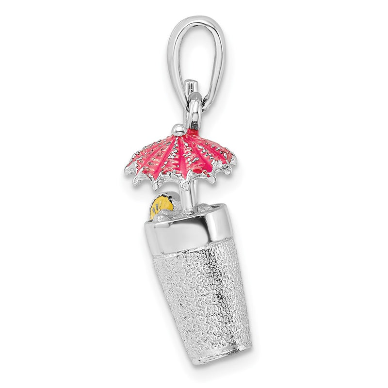 Sterling Silver De-Ani Rhodium-Plated 3D Enameled Cocktail Drink Pendant