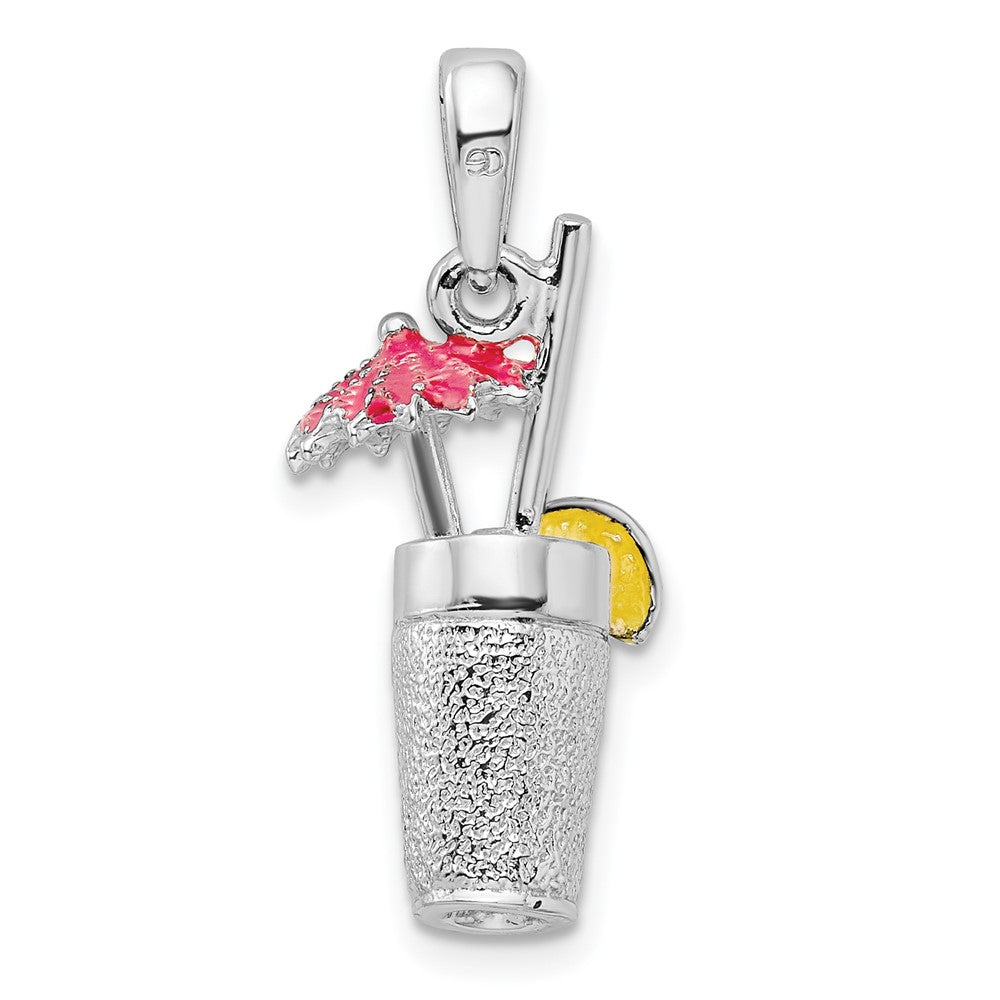 Sterling Silver De-Ani Rhodium-Plated 3D Enameled Cocktail Drink Pendant