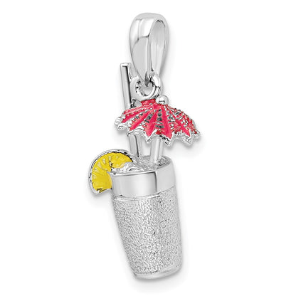 Sterling Silver De-Ani Rhodium-Plated 3D Enameled Cocktail Drink Pendant