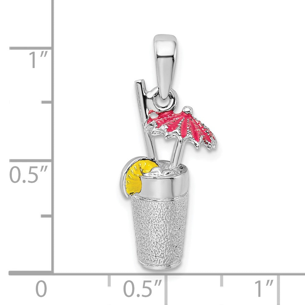 Sterling Silver De-Ani Rhodium-Plated 3D Enameled Cocktail Drink Pendant