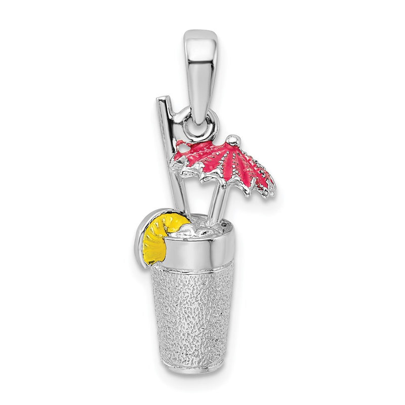 Sterling Silver De-Ani Rhodium-Plated 3D Enameled Cocktail Drink Pendant