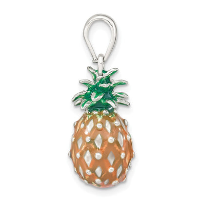 Sterling Silver De-Ani Rhodium-Plated Polished 3D Enameled Pineapple Pendant
