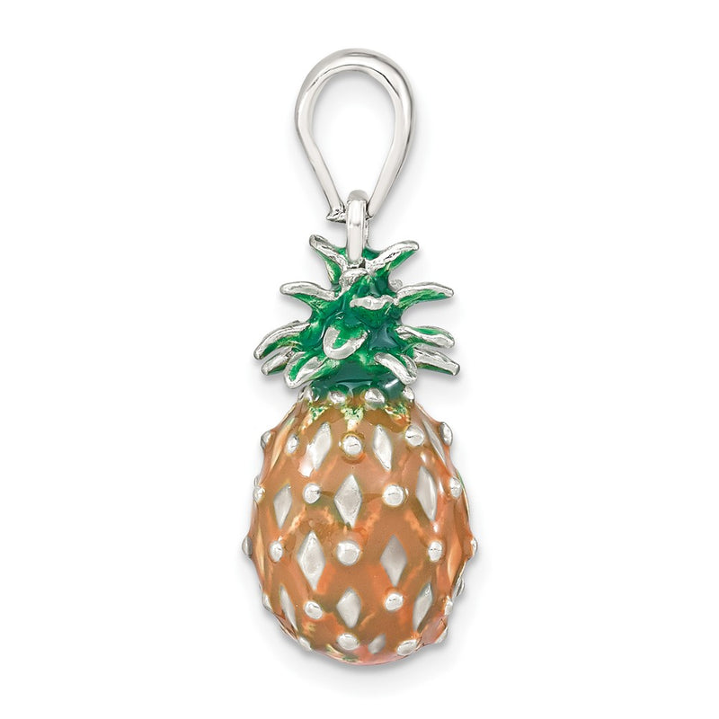 Sterling Silver De-Ani Rhodium-Plated Polished 3D Enameled Pineapple Pendant