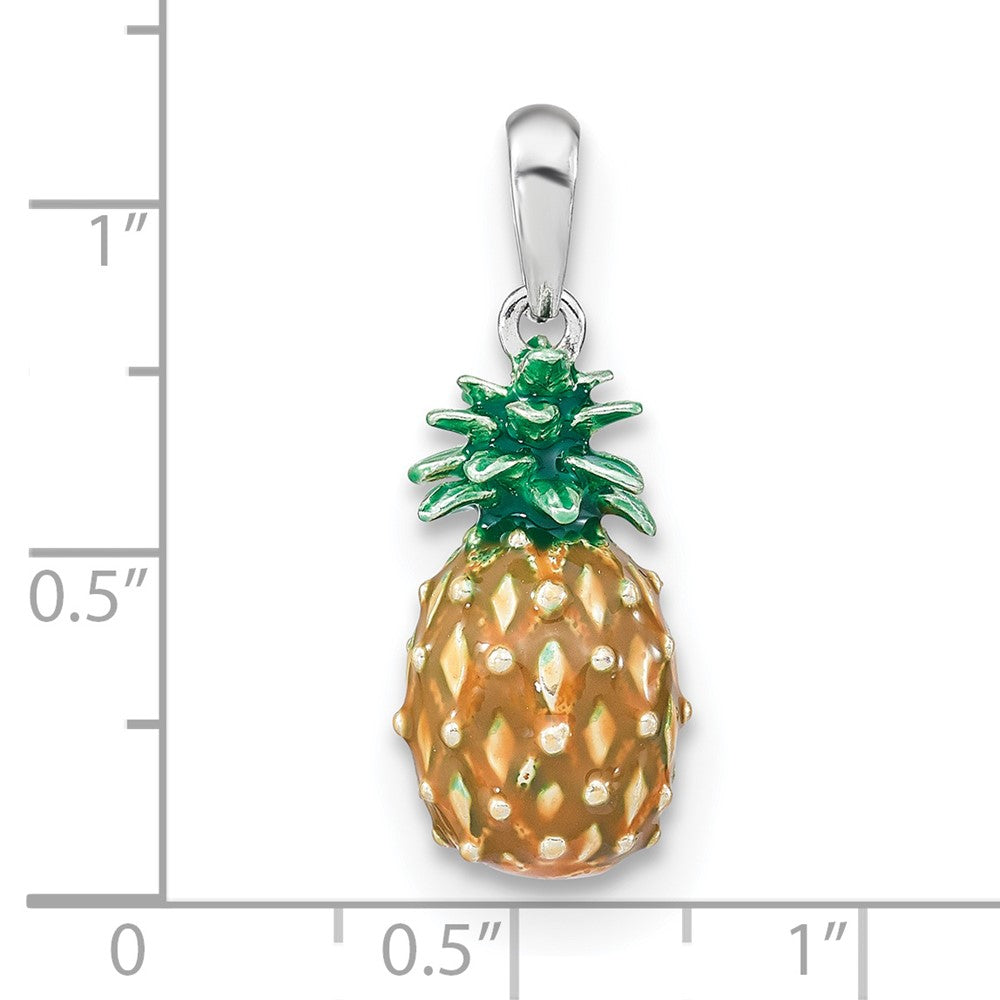 Sterling Silver De-Ani Rhodium-Plated Polished 3D Enameled Pineapple Pendant