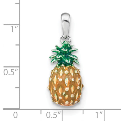 Sterling Silver De-Ani Rhodium-Plated Polished 3D Enameled Pineapple Pendant