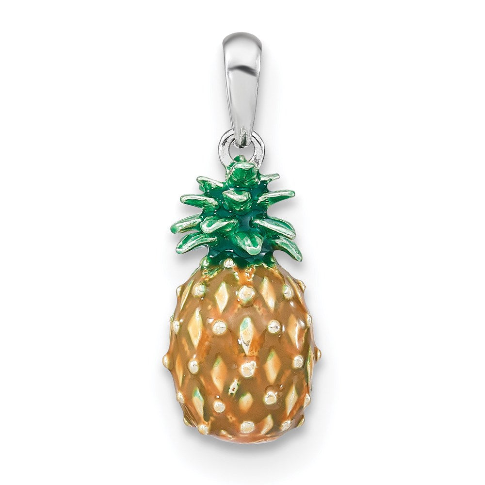 Sterling Silver De-Ani Rhodium-Plated Polished 3D Enameled Pineapple Pendant