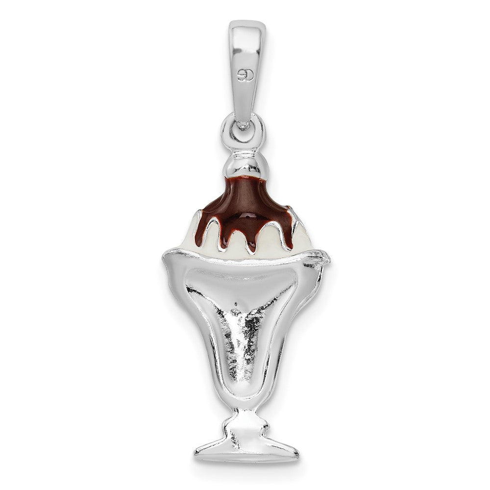 Sterling Silver De-Ani Rhodium-Plated Enameled Chocolate Sundae Pendant