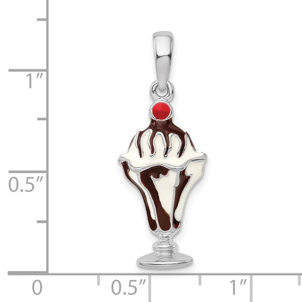 Sterling Silver De-Ani Rhodium-Plated Enameled Chocolate Sundae Pendant