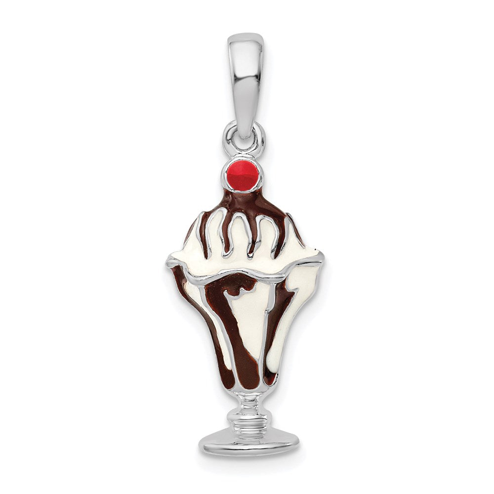 Sterling Silver De-Ani Rhodium-Plated Enameled Chocolate Sundae Pendant