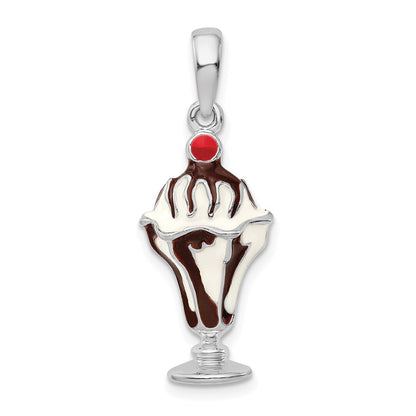 Sterling Silver De-Ani Rhodium-Plated Enameled Chocolate Sundae Pendant