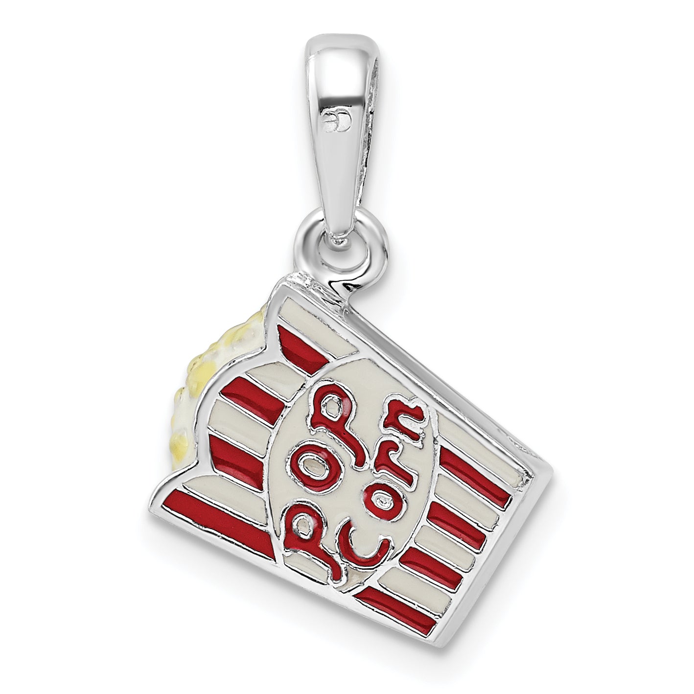 Sterling Silver De-Ani Rhodium-Plated 3D Enameled Bag Of Popcorn Pendant