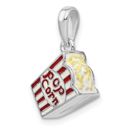 Sterling Silver De-Ani Rhodium-Plated 3D Enameled Bag Of Popcorn Pendant