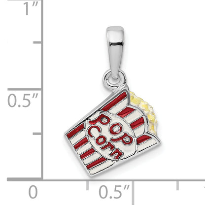 Sterling Silver De-Ani Rhodium-Plated 3D Enameled Bag Of Popcorn Pendant