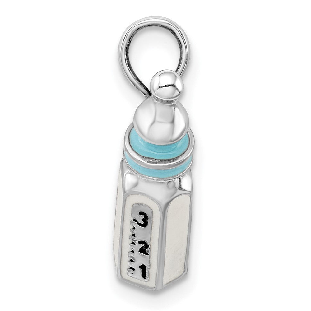 Sterling Silver De-Ani Rhodium-Plated Polished 3D Blue Baby Bottle Pendant