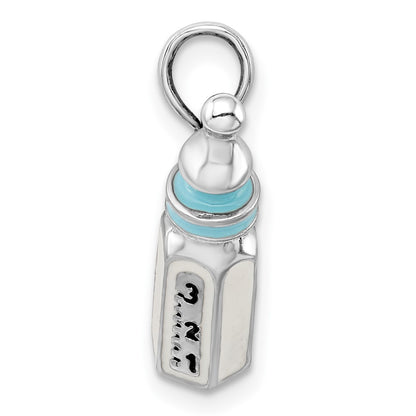 Sterling Silver De-Ani Rhodium-Plated Polished 3D Blue Baby Bottle Pendant