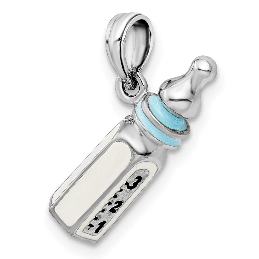 Sterling Silver De-Ani Rhodium-Plated Polished 3D Blue Baby Bottle Pendant