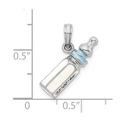 Sterling Silver De-Ani Rhodium-Plated Polished 3D Blue Baby Bottle Pendant