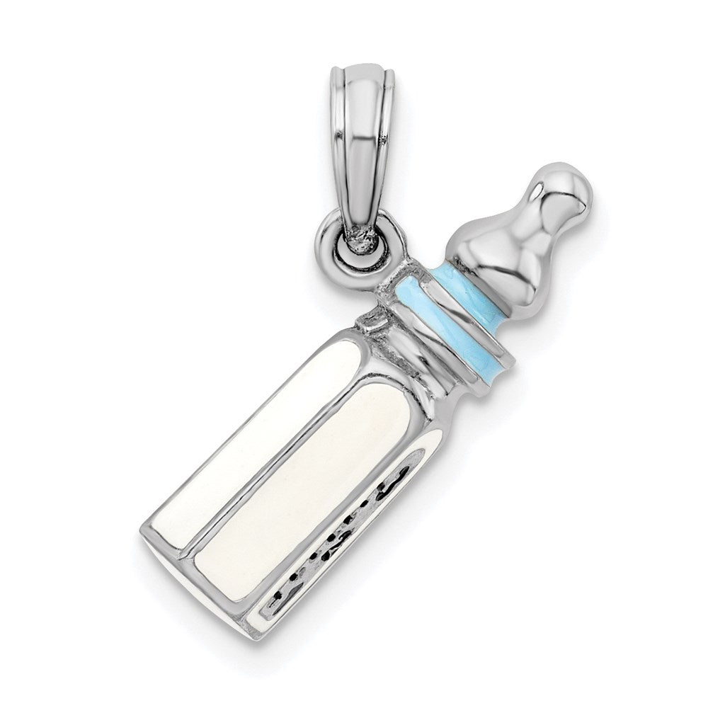 Sterling Silver De-Ani Rhodium-Plated Polished 3D Blue Baby Bottle Pendant