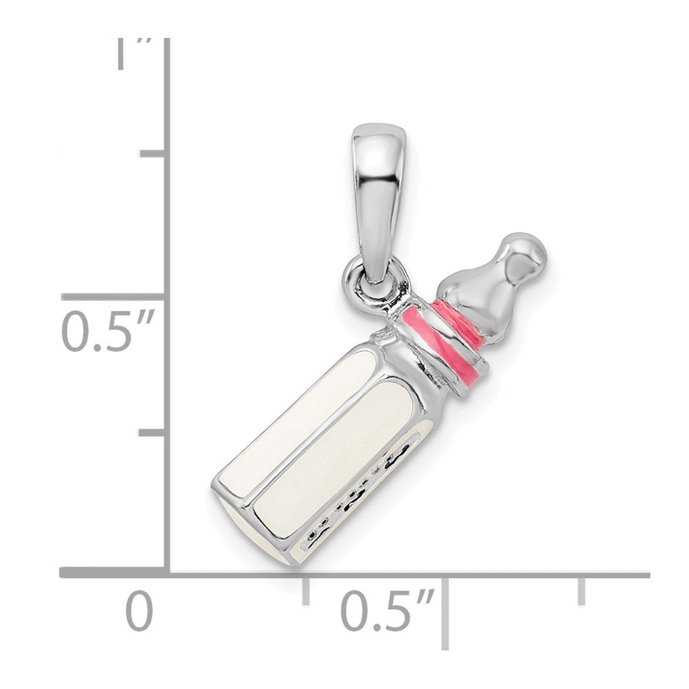 Sterling Silver De-Ani Rhodium-Plated Polished 3D Pink Baby Bottle Pendant