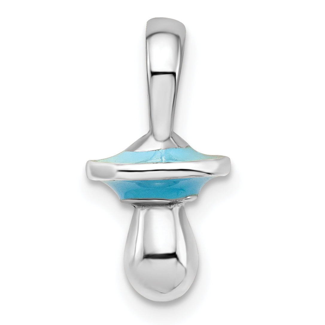 Sterling Silver De-Ani Rhodium-Plated 3D Blue Enameled Pacifier Pendant